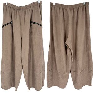 Yushi Tan Brown Barrel Cocoon Lantern Leg Cropped Pull On Pants Size L Lagenlook